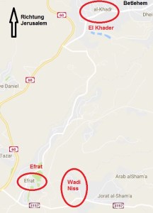 Wo liegen Wadi Niss, El Khader und Efrat?